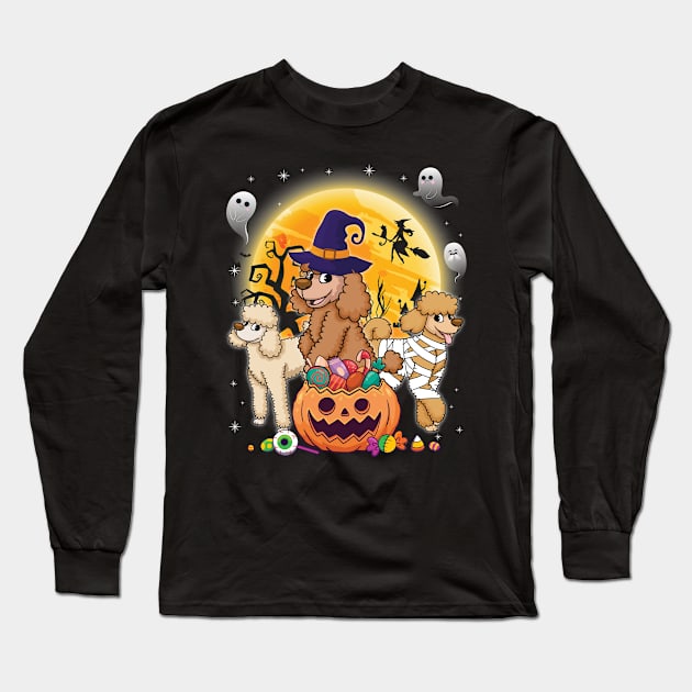 Standard Poodle Dog Mummy Witch Moon Ghosts Happy Halloween Thanksgiving Merry Christmas Day Long Sleeve T-Shirt by joandraelliot